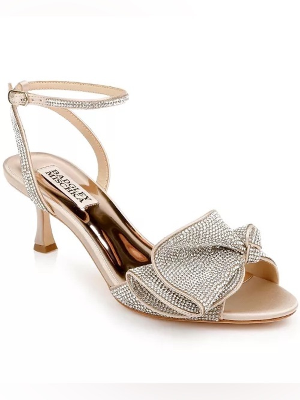 Badgley Mischka Remi Rhinestone Bow Champagne Ankle-Strap Heel